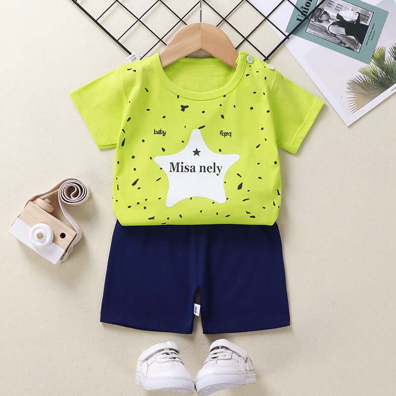 Children's summer suit cotton new baby short-sleeved shorts boys clothes 2021 girls baby suit