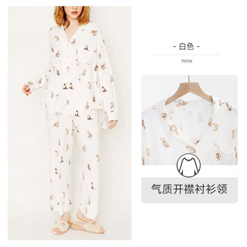 Japanese modal cute cat miocair soft ice cream loose pajamas women's suit sleeves can be drawn