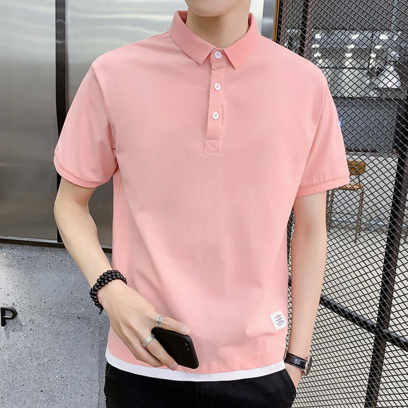 2021polo shirt short sleeve summer new solid color casual loose splicing fake two-piece tide card laperse youth clothes