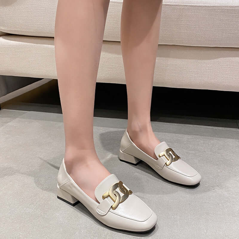 British wind Lefu shoes female 2021 spring new square skate shoes large size metal buckle two wear thick with single shoes women