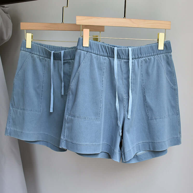 Summer women's new temperament commuter denim shorts OL straight tube-like wide-leg pants high waist talent cotton denim shorts