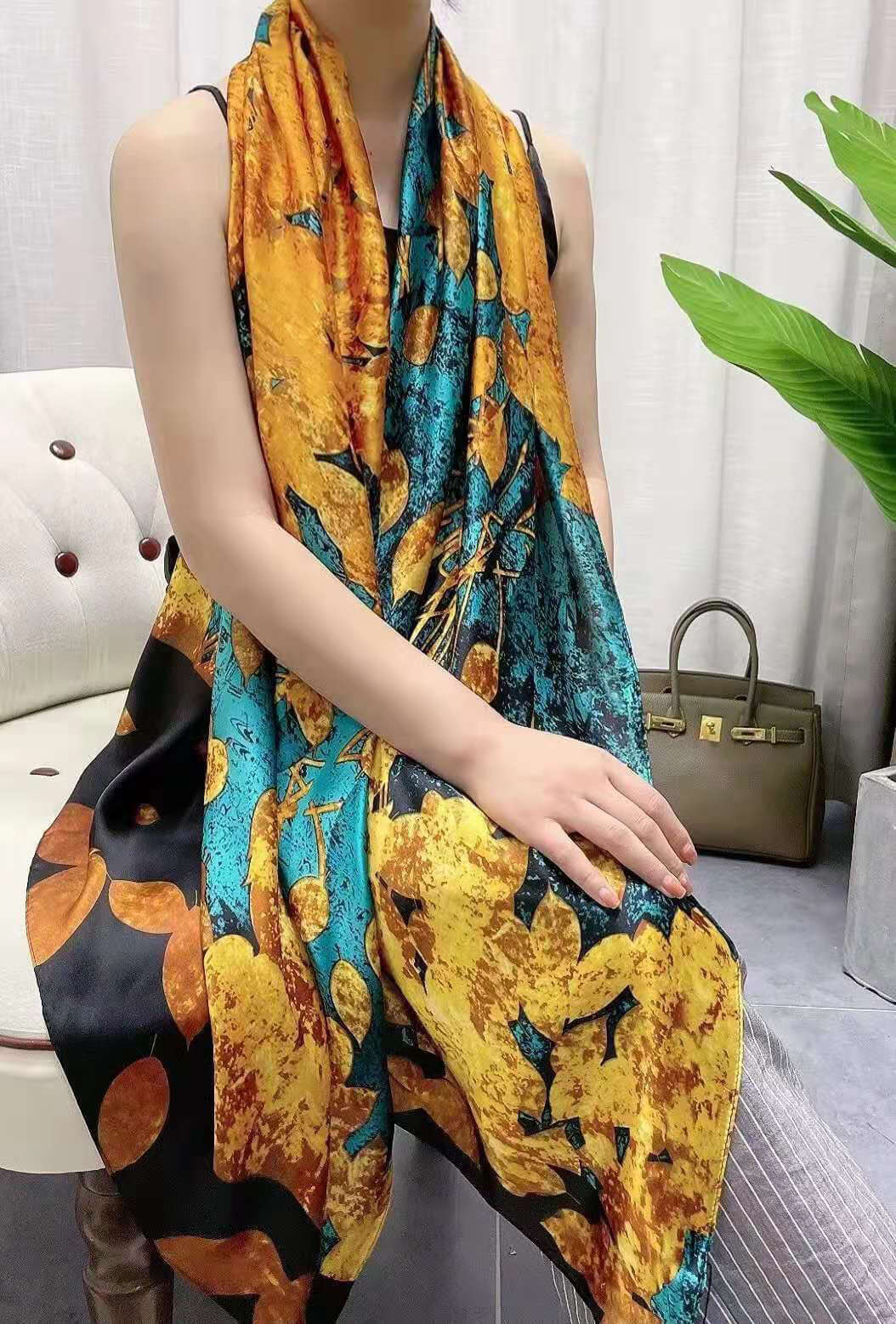 New spring and summer high-end simulation silk scarf female Korean scarves print gift custom national wind shawl beach towel