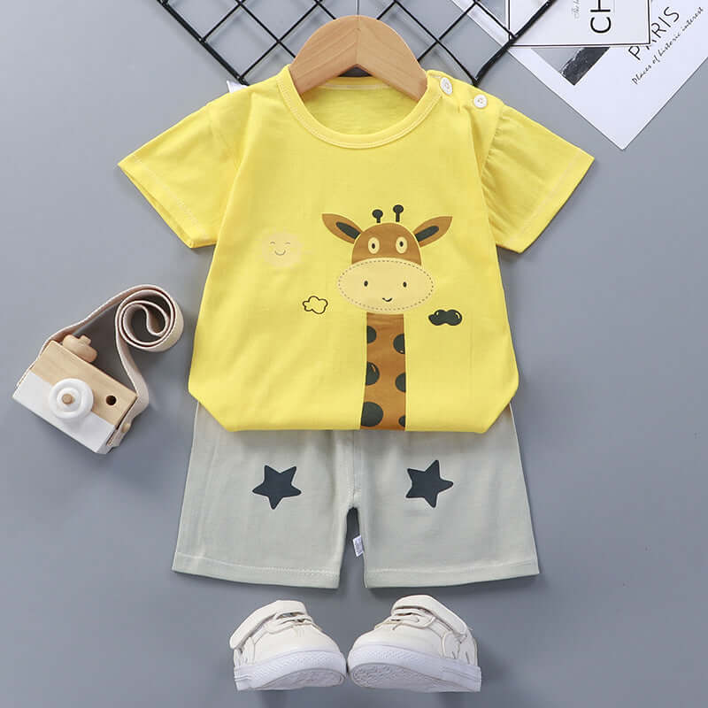 Children's summer suit cotton new baby short-sleeved shorts boys clothes 2021 girls baby suit