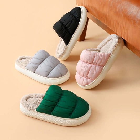 Down cloth cotton slippers female autumn and winter new home indoor cloud plush flip shoes home couple warm slippers