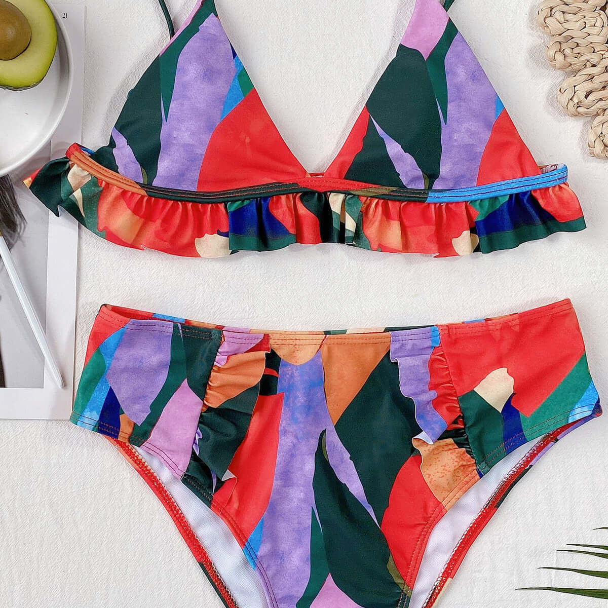 High Waist Swimsuit ush Up Bikini Set Ruffle Beachwear Lady