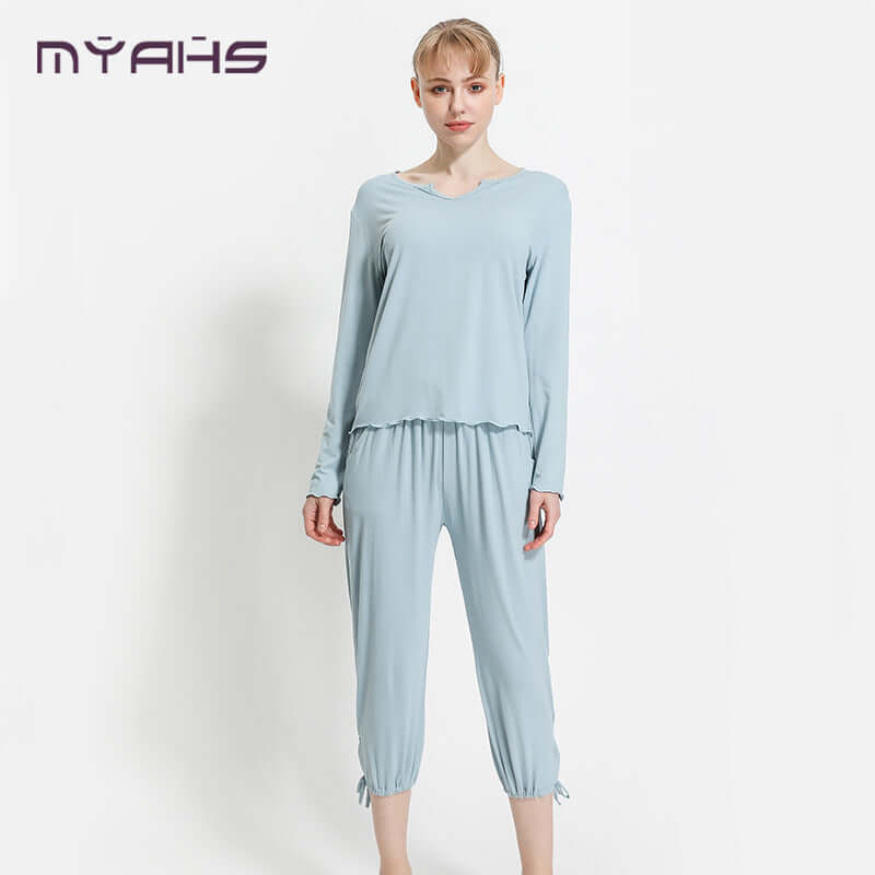 Pajamas female spring and summer long sleeves, precision Momo, home service thin section spring, autumn ice silk air conditioning two-piece suit