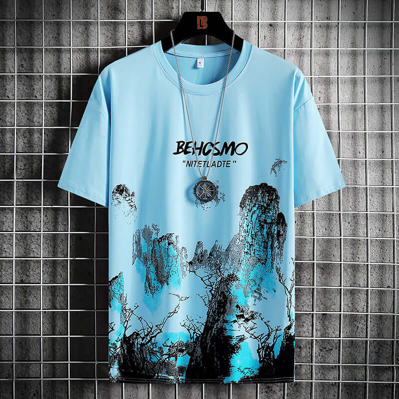 Ice silk short sleeve T-shirt men's tidal card 2021 new summer print loose half sleeve compassion shirt on clothes