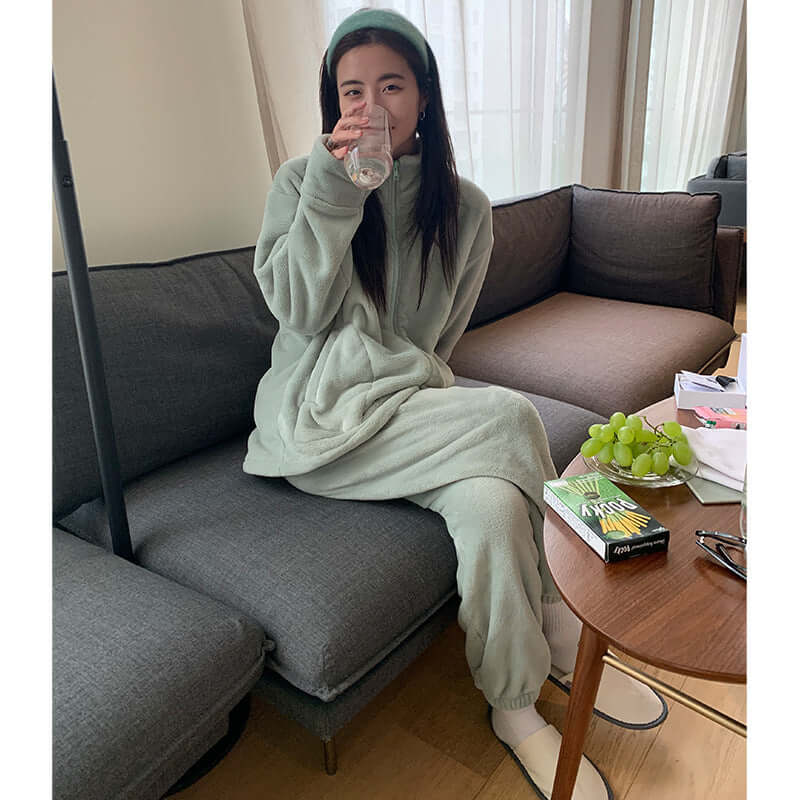 Nan Tao coral fleece suit can be worn outside couple cardigan sweater autumn and winter Korean pajamas two-piece home service women