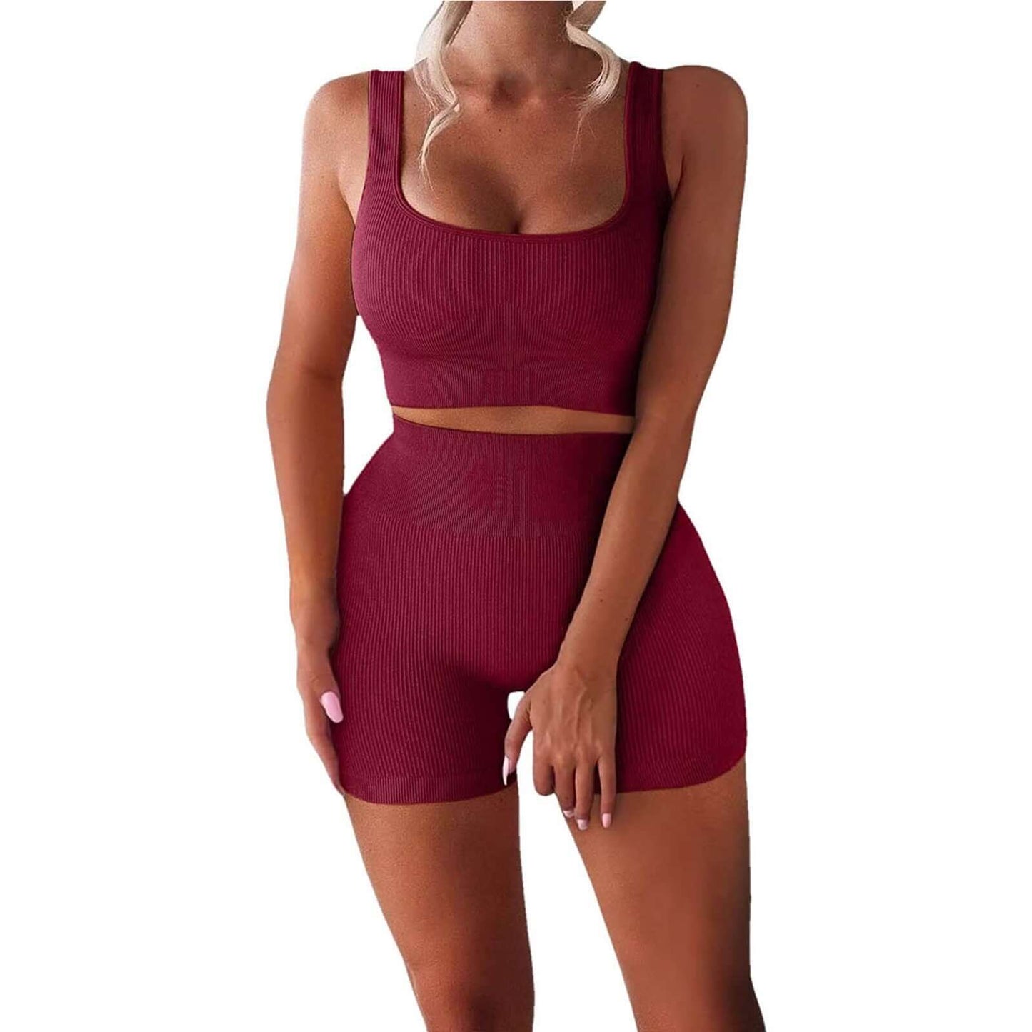 Ladies Sexy 2 pc. Yoga Wear | Tank Top-High Waist Shorts