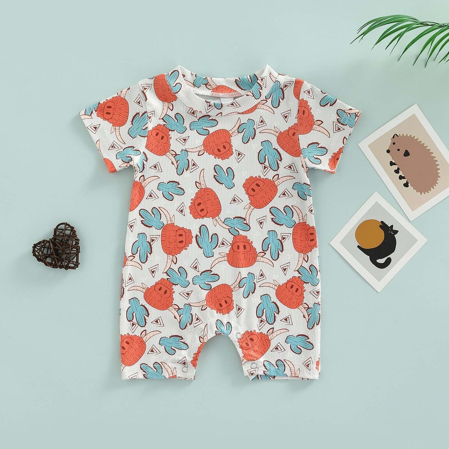 Children's clothing summer new baby cartoon animal print short-sleeved jumpsuit