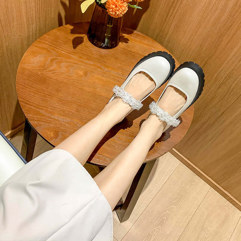 Leather Beads Mary Pearl Shoes Thick Sneakers 2021 new spring and summer sandals British wind thick with small leather shoes