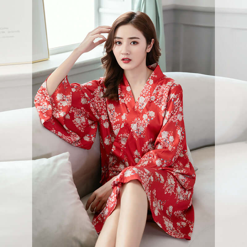 Factory direct ice silk night sleep Chinese style seven-point sleeve sweet Hanfu pajamas Japanese nightgown ladies home service