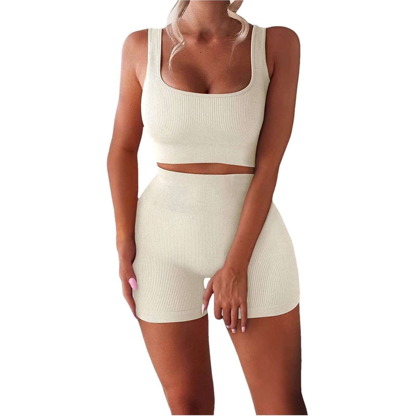 Ladies Sexy 2 pc. Yoga Wear | Tank Top-High Waist Shorts