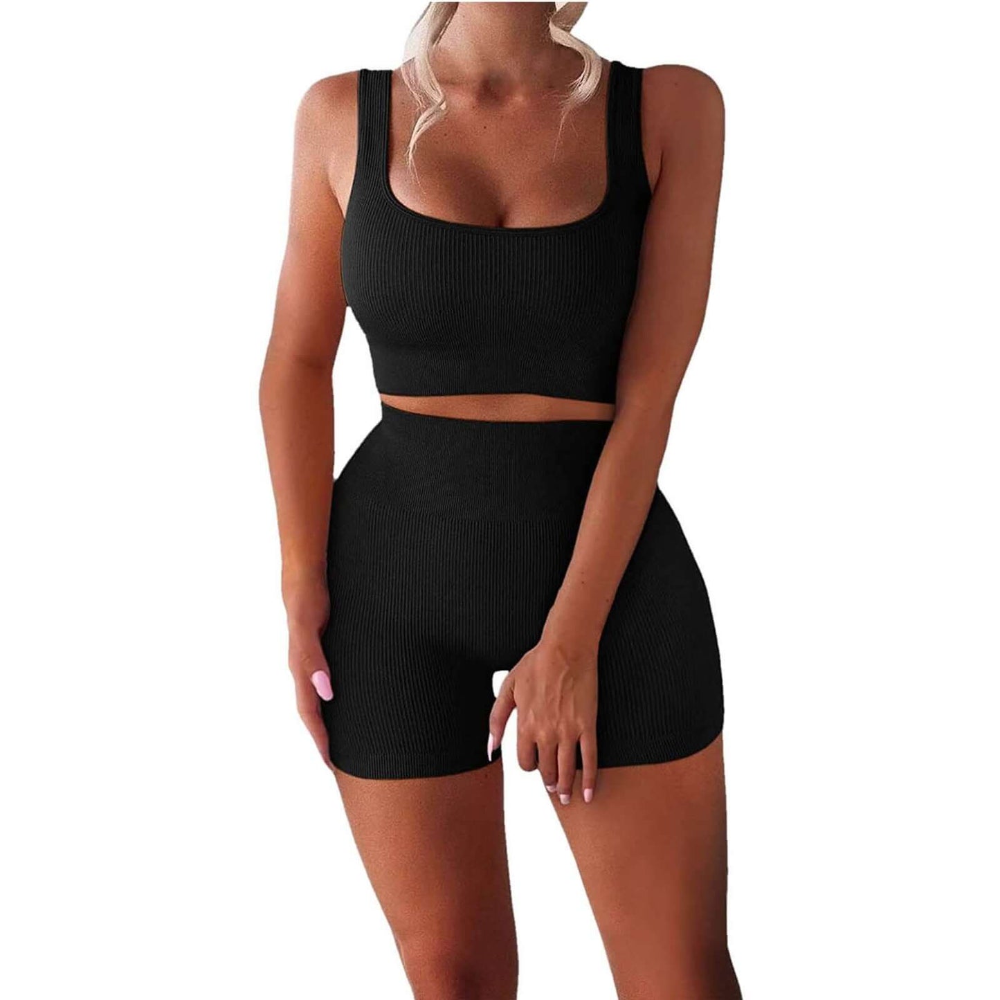 Ladies Sexy 2 pc. Yoga Wear | Tank Top-High Waist Shorts