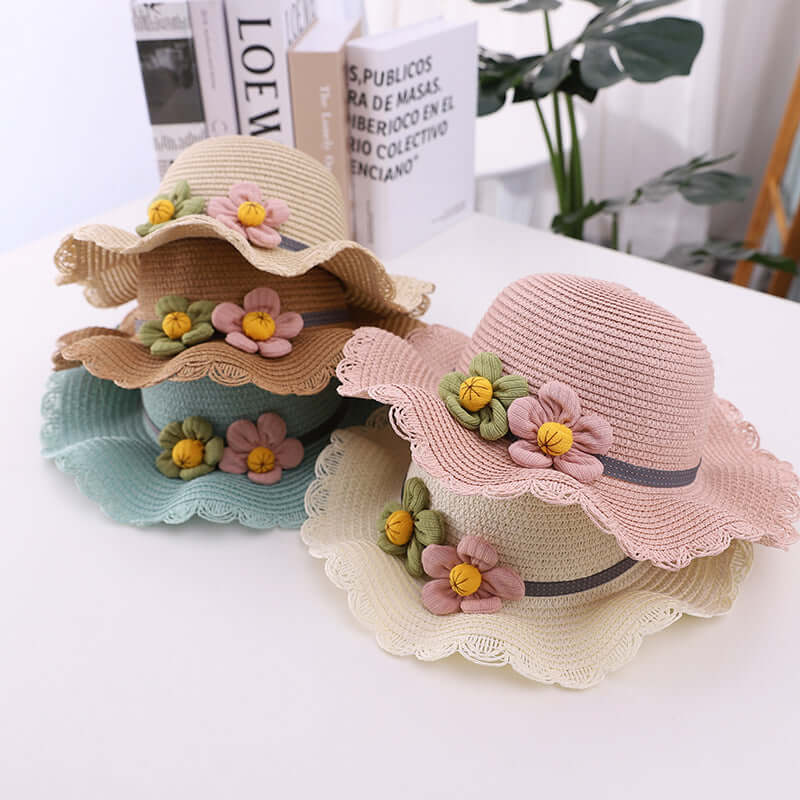 Beautiful Children's Straw Hat ~Breathable Protective Bonnet w/ Flower Design🌺