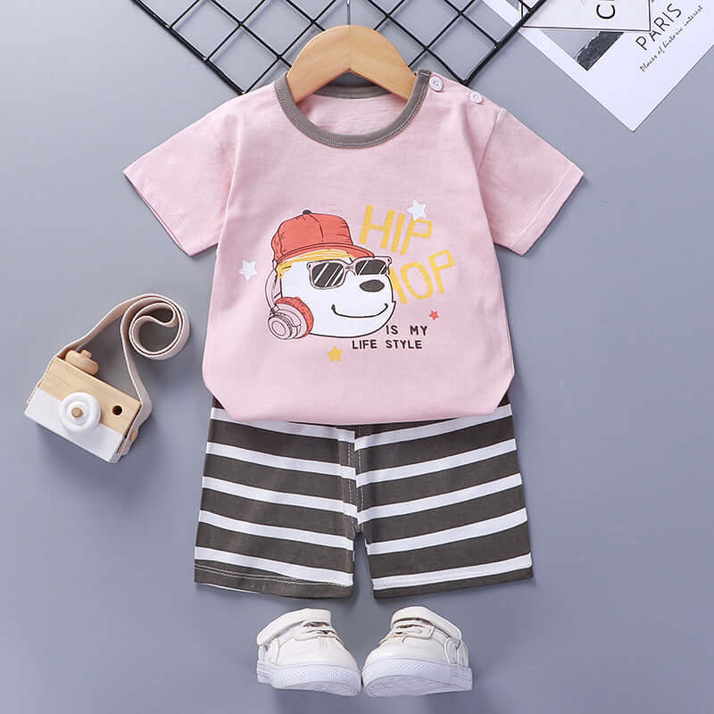 Children's summer suit cotton new baby short-sleeved shorts boys clothes 2021 girls baby suit