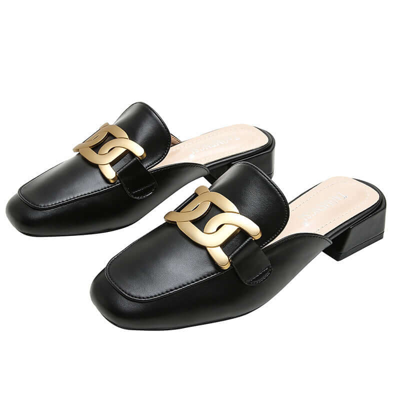 Shoe children 2021 new Korean version of the fine wear summer metal half toward women's shoes thick with thick bottom large size single shoes women