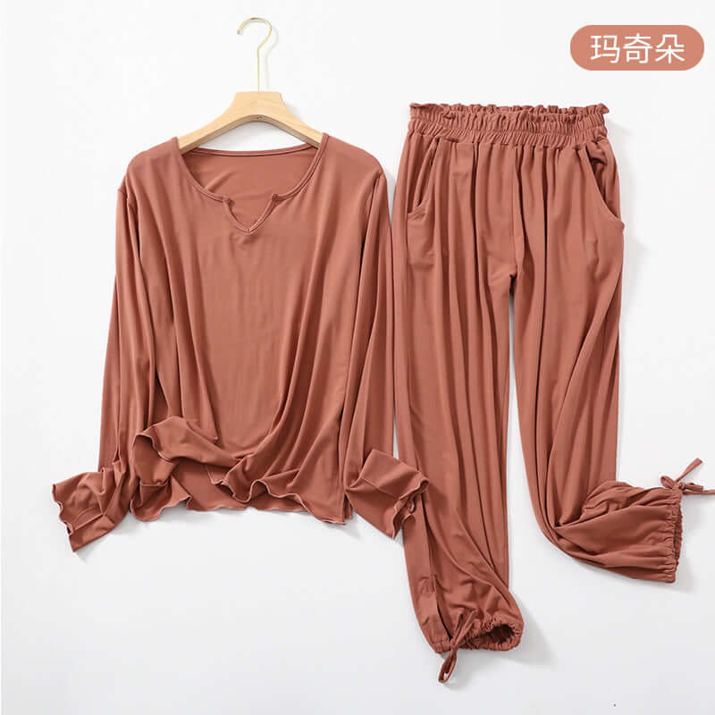 Pajamas female spring and summer long sleeves, precision Momo, home service thin section spring, autumn ice silk air conditioning two-piece suit