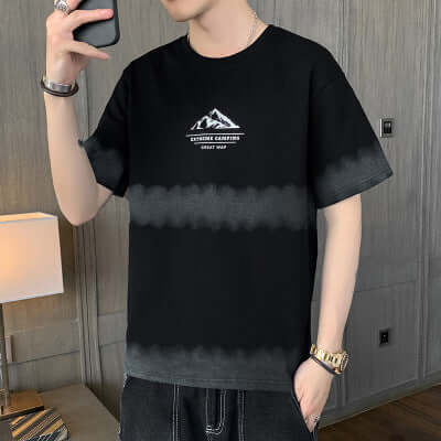 Short Sleeve Male T-Shirt 2021 Summer New Loose Tide Distance Simple Embroidery Men's Shirt Geometric Men's T-Shirt Hemles