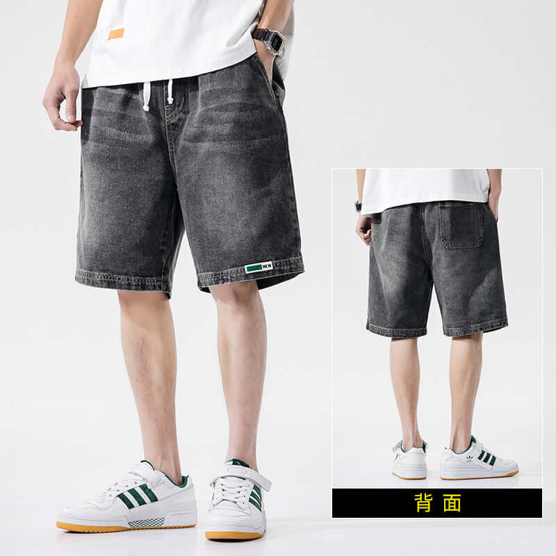 Denim shorts men's 2021 new trend summer thin straight loose large size wide legs five pants