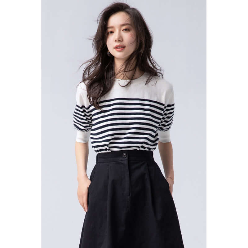 Xiuye Retro Striped Upper Women's Summer New 2021 Continuous Color Loose Circular Reception Short Sleeve T-Shirt