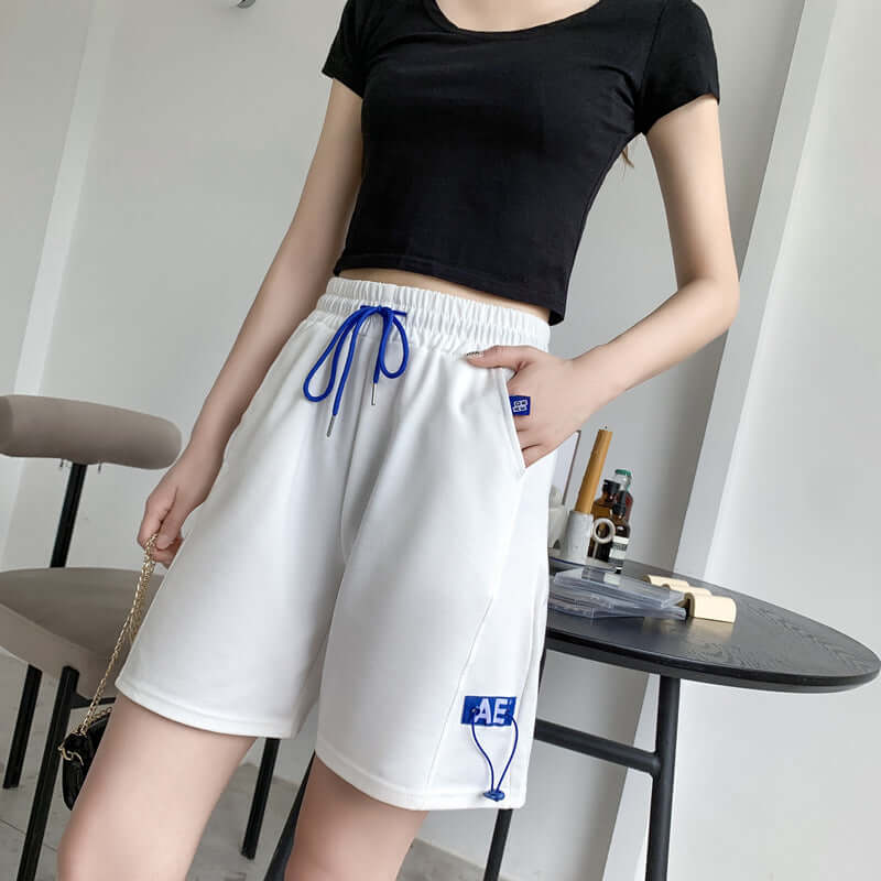 AE sports shorts 2021 white wide legs summer thin section A type casual pants female five pants inspiration high waist