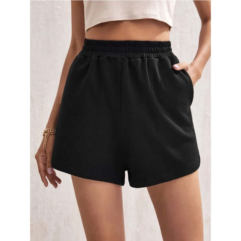 2022 summer European and American foreign trade cross-border Amazon women's elastic waist loose wide leg solid color casual sports shorts