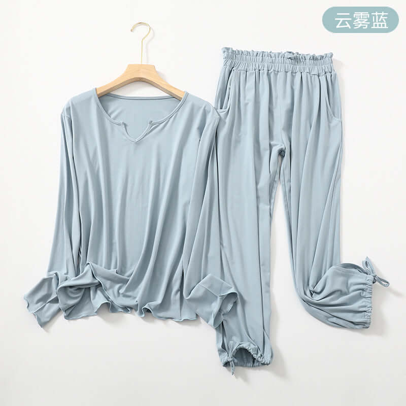 Pajamas female spring and summer long sleeves, precision Momo, home service thin section spring, autumn ice silk air conditioning two-piece suit