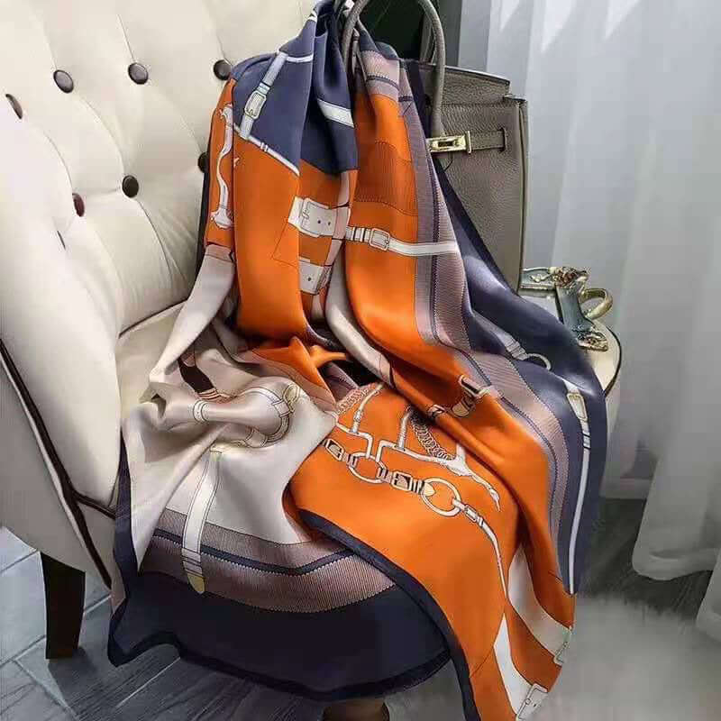 New spring and summer high-end simulation silk scarf female Korean scarves print gift custom national wind shawl beach towel