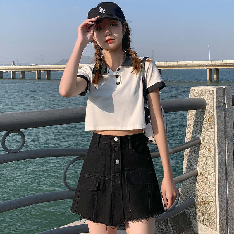 Denim shorts female 2021 spring and summer new pants skirt female Korean version of high waist breakers black skirt female manufacturers wholesale