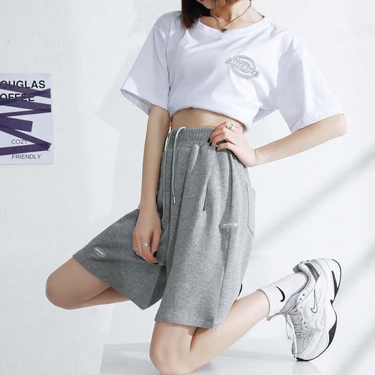 Sports shorts female summer 2021 new loose casual high waist wide-leg gray five pants sweat tide INS pants