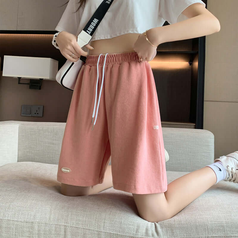 2021 summer new high waist five-point shorts female trend wide legs slim pants loose sports casual pants