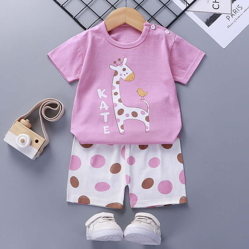 Children's summer suit cotton new baby short-sleeved shorts boys clothes 2021 girls baby suit