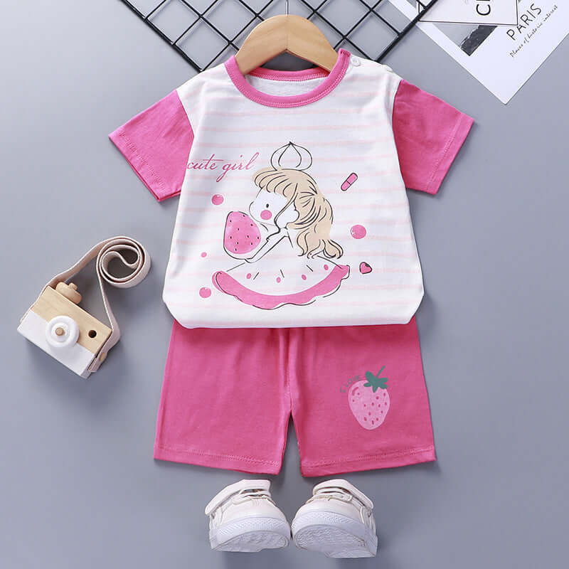 Children's summer suit cotton new baby short-sleeved shorts boys clothes 2021 girls baby suit