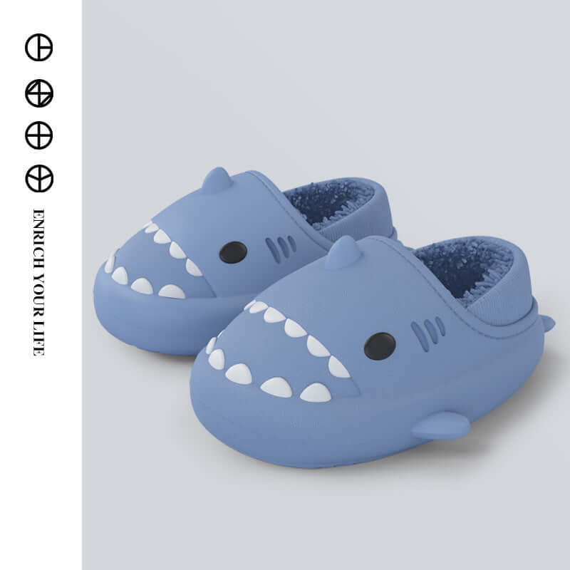 Three-dimensional cartoon shark bag root cotton drag children's eva slippers autumn and winter soft bottom indoor baby waterproof thick bottom cotton shoes