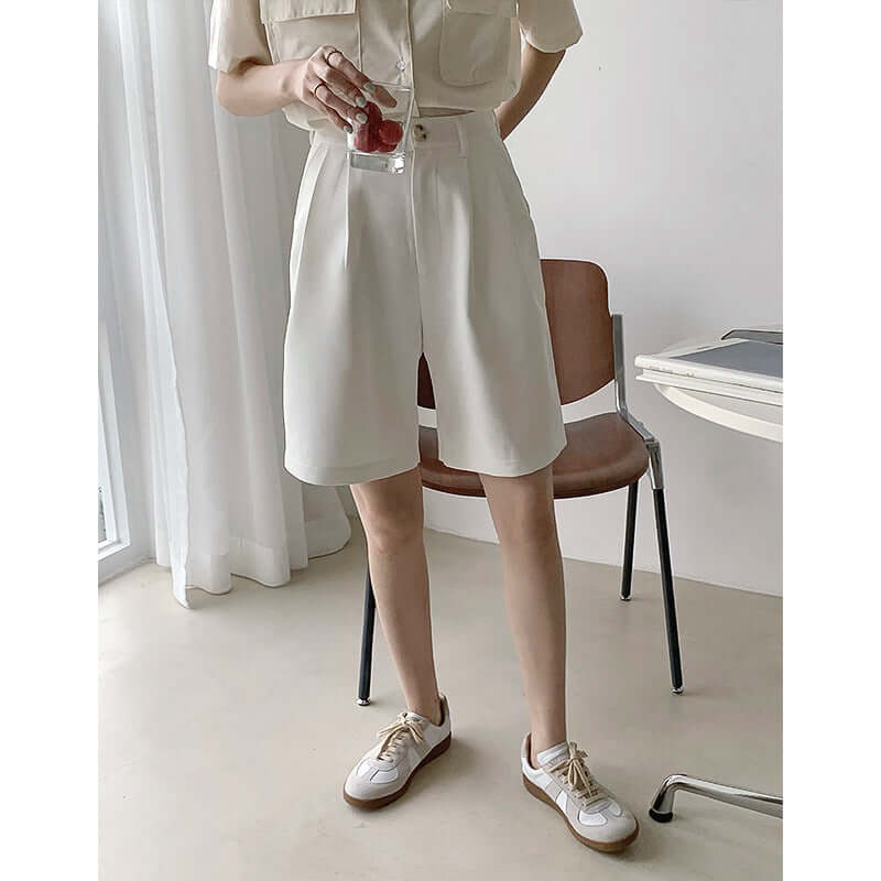 suit shorts female summer high waist loose straight pants INS black casual five pants Q5053