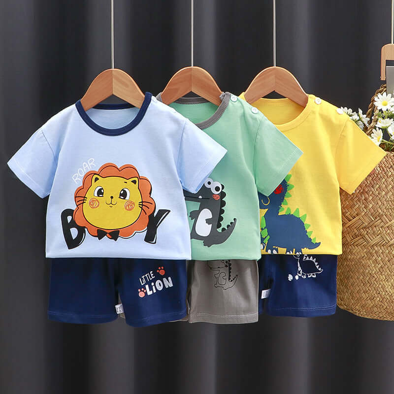 Children's summer suit cotton new baby short-sleeved shorts boys clothes 2021 girls baby suit