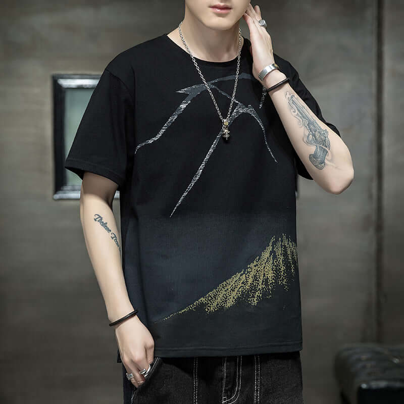 Short Sleeve Male T-Shirt 2021 Summer New Loose Tide Distance Simple Embroidery Men's Shirt Geometric Men's T-Shirt Hemles