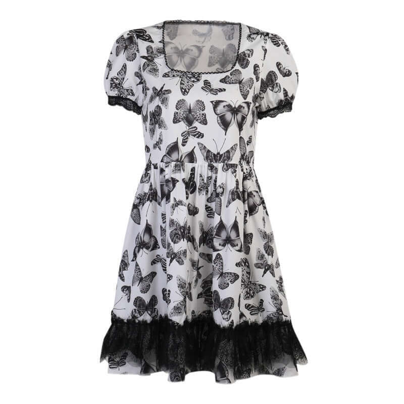 Dark U-neck Short short Sleeve Dress 2021 U-neck short short sleeve dress women