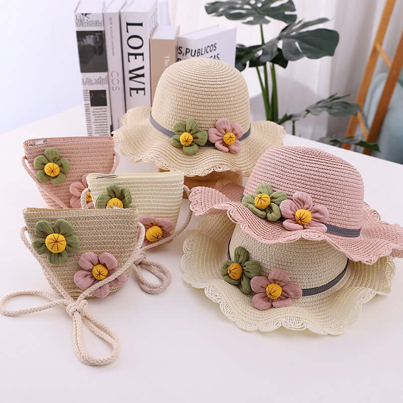 Beautiful Children's Straw Hat ~Breathable Protective Bonnet w/ Flower Design🌺