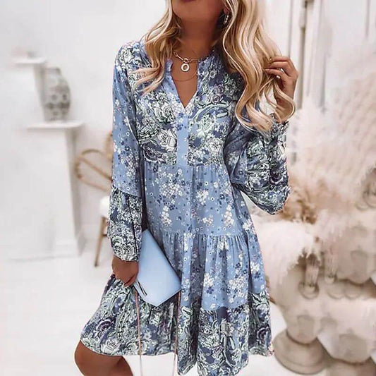 Spring/summer new women's floral print short skirt hot sale layered mini dress