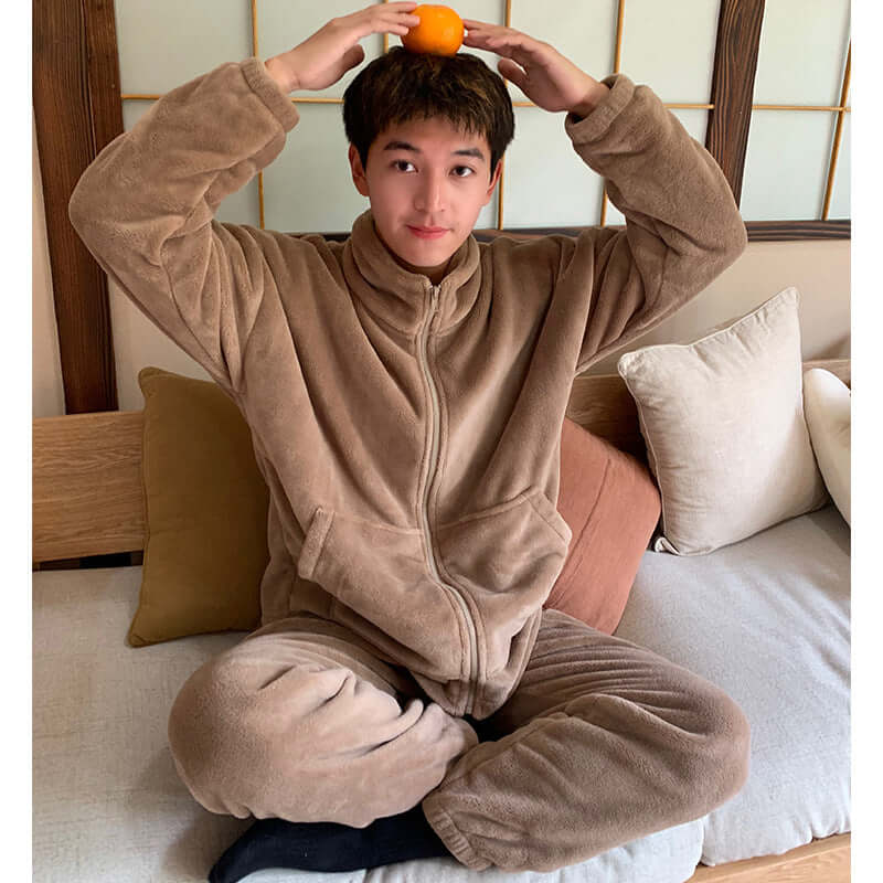 Nan Tao coral fleece suit can be worn outside couple cardigan sweater autumn and winter Korean pajamas two-piece home service women