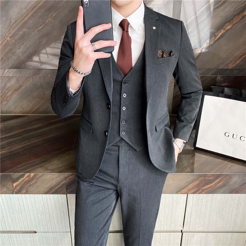 Men's Suit Three-piece Suit Korean Slim Business Men's Professional Dress Groomsmen Suit Groom Marriage Men's Clothing