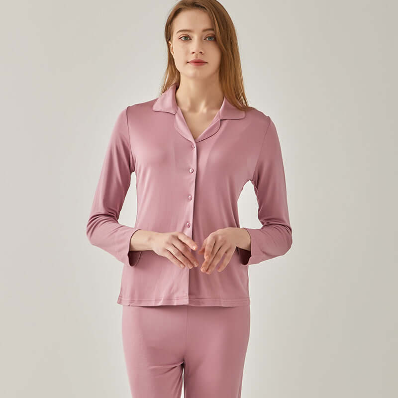 Tree silk thin model pajamas set female silk long sleeve pajamas sleep pants four seasons can wear loose home service