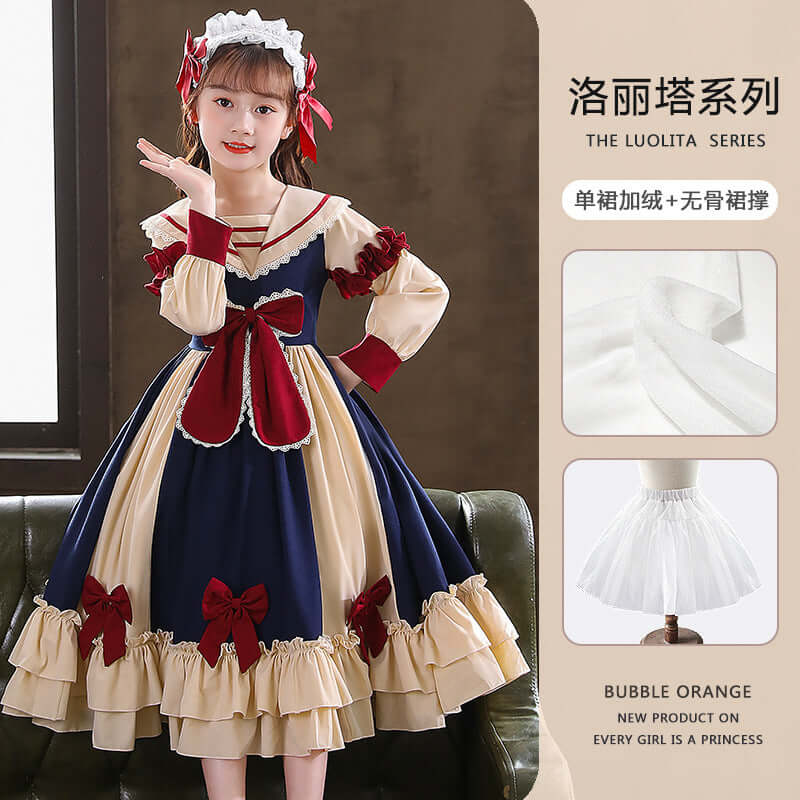21 children's clothing autumn and winter girls plus velvet dress Korean version of the girl skirt cute Lolita girl princess dress