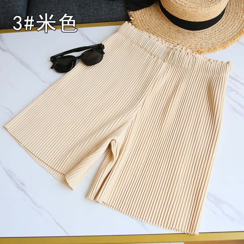 Three houses with shorts new pleats, five points, casual, wide legs, summer high waist, ice silk student sports hot pants women