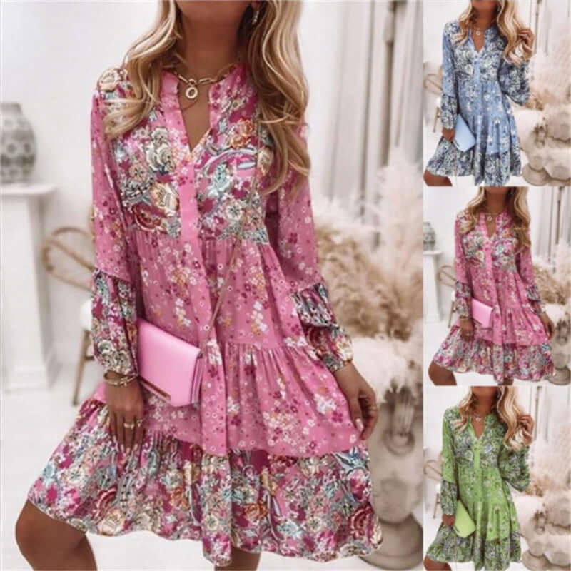 Spring/summer new women's floral print short skirt hot sale layered mini dress