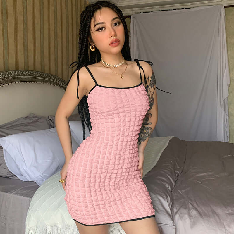 Europe and the United States 2022 summer hot products new lace sling bubble solid color dress Amazon foreign trade wholesale women's clothing