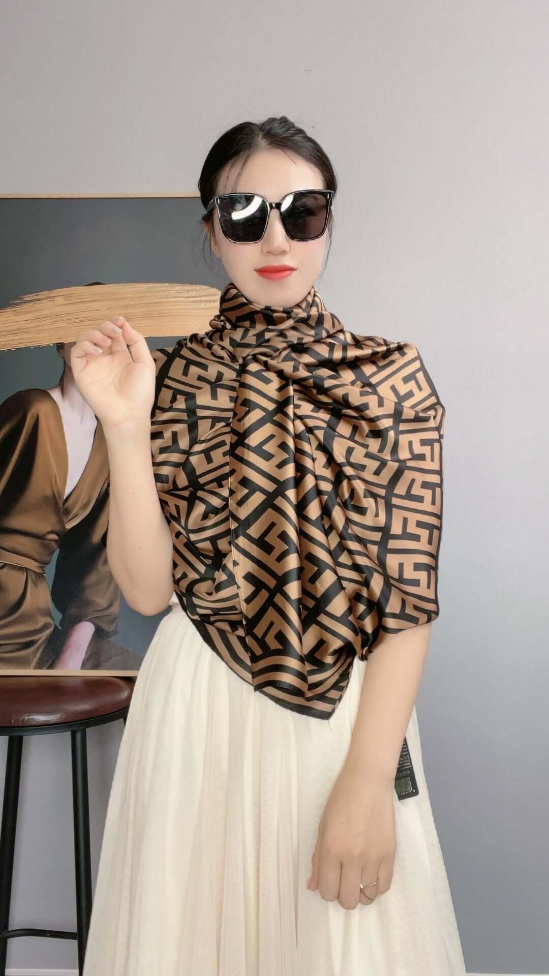 New autumn and winter fashion simulation silk scarf female Korean scarves print gift custom national wind shawl beach towel