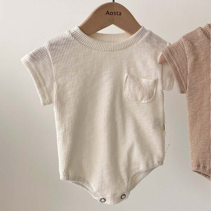 2022 ins Korean version of the newborn baby summer short-sleeved jumpsuit simple and comfortable threaded triangle romper T-shirt